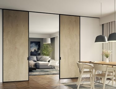 Paneles correderos para separar ambientes en espacios con madera natural y diseño contemporáneo
