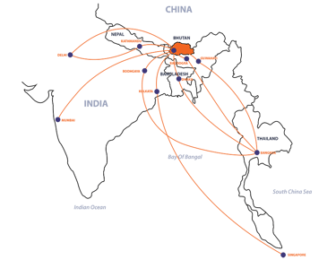 map-of-bhutan-with-its-points-for-entry-and-exit-by-air-travel