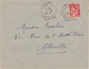 Brief bis 20 g von WEST-CAPPEL (CP Nr. 10) nach ABBEVILLE, frankiert mit 50 c (Tarif vom 21.04.1930)