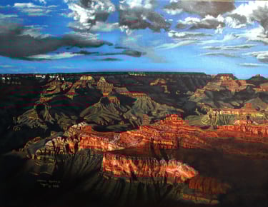 a painting of a view of a grand canyon