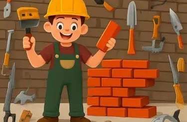 Meme de un chico albañil alegre con paleta en la mano