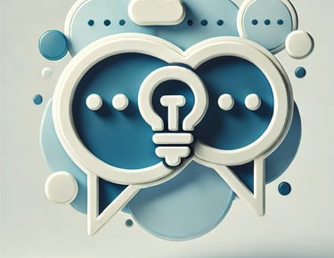 two or more overlapping speech bubbles with a small glowing lightbulb in center