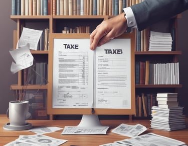 Team members collaborating over financial reports in a modern office setting.