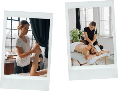 Twee polaroids van masseurs