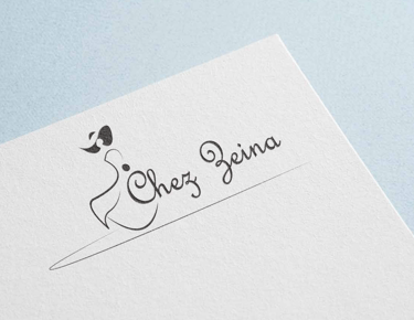 Elegant black line art logo for Chez Zeina featuring a minimalist woman silhouette on white textured paper.