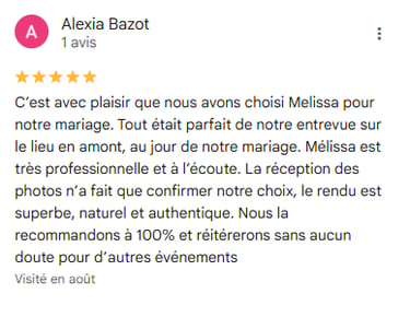 Avis google photographe de mariage Bourges 18