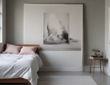 A minimalist interior wall design featuring a yellow upper section, a white beadboard midsection, and a green cushioned bench at the bottom.