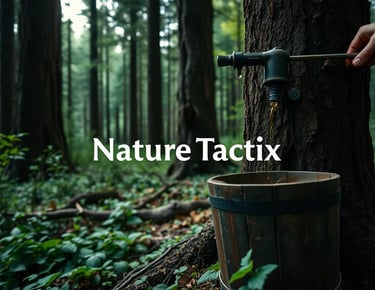 a wood bucket collecting sap in the forest