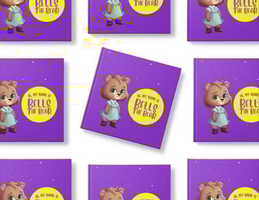 arranged books with Bells the Bear on the cover