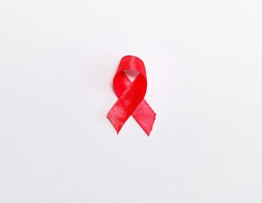 a red ribbon with a red ribbon around it