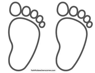 Thin outline footprint template for kids faith craft activity.