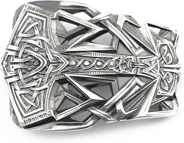 Thor's Hammer Viking Style Belt Buckle Scandinavian Norse Mjolnir in 925 Sterling Silver