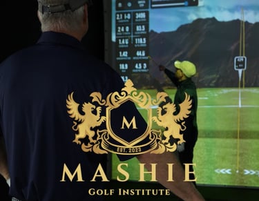 man getting golf lessons at the Mashie Golf Institute 