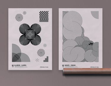 Pôsteres personalizados inspirados na escola de design Bauhaus. Impressos em papel fotográfico.