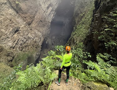 looking at the entrance to the cave in doline 1, Hang Son Doong Cave, Vietnam