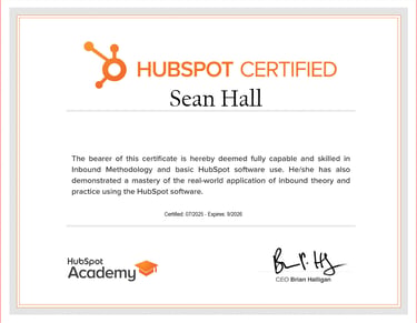 Certification stating owner of site is certified through the HubSpot Academy of SEO.