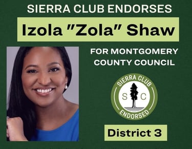 Izola Shaw endorsed by Sierra Club for Montgomery County Council district 3