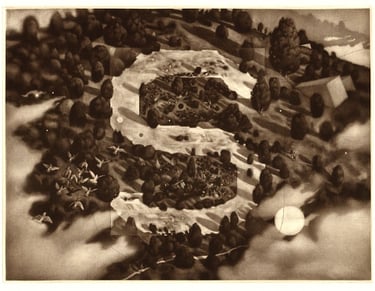 Mezzotint Ess Ephraim Utah Letter on Mountain Robert De Groff DeGroff Clouds Juniper Pigeon