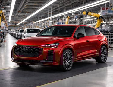 Audi Q3 Sportback vermelho na linha de produção da fábrica