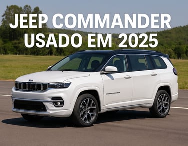 Jeep Commander branco usado em 2025 em destaque, SUV inteiro bem enquadrado em estrada limpa