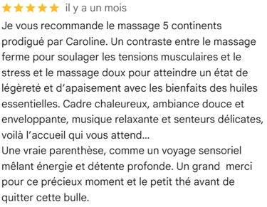 avis 5 étoiles sur le massages des 5 continents