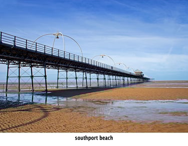 looking along southport pier from the beach