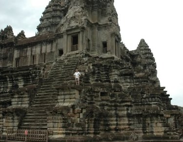 Nick Billington at the Temple of Bayon Angkor, Siem Reap, Cambodia