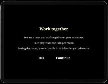 Screen shot of the game application showing tutorial instructions