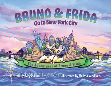 Illustrations from Bruno & Frida Go To New York by New Orleans artist Melissa Vandiver.