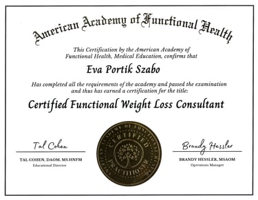 Functional Weight Loss Consultant certificate – Eva Portik Szabo