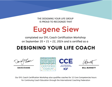 Designing Your Life coaching certificate - Eugene Siew
