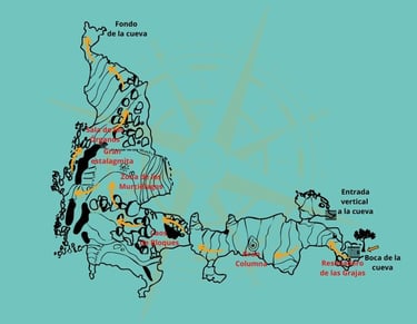 Topografía completa de la Cueva de los Órganos con salas amplias y recorrido interior señalizado