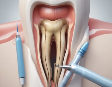Close-up of dental instruments and high-tech equipment used for root canal therapy