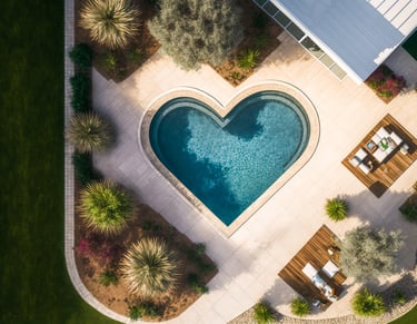 Aerial view of a luxury home with heart-shaped pool in Los Angeles