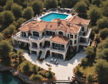 Villa de luxe avec piscine et toit en terre cuite nichée dans une verdure luxuriante en bord de mer