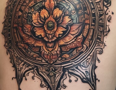 An artist working on a fine line tattoo in the studio.