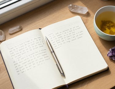 Intuition journal with tea and crystals for daily tracking practice