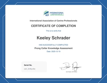IACP Prong Collar Knowledge Assessment certificate