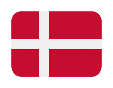 Denmark flag icon with a white Nordic cross on a red background and rounded corners.
