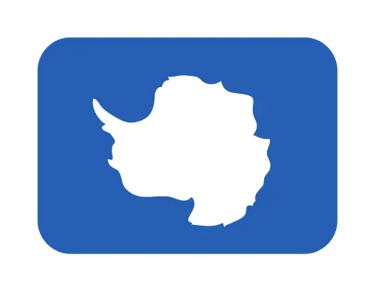 A blue icon featuring a white silhouette map of the Antarctica continent.