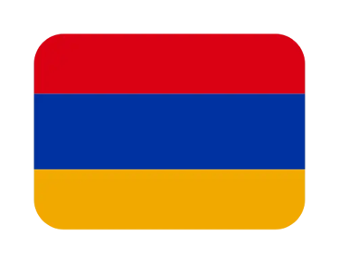 The national flag of Armenia with horizontal stripes of red, blue, and orange on a black background.