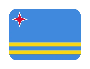 The national flag of Aruba featuring a blue field with two yellow stripes and a red star.