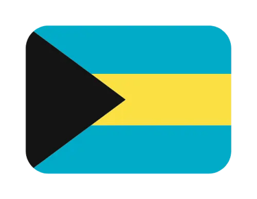 The national flag of the Bahamas featuring aquamarine and gold stripes with a black triangle.