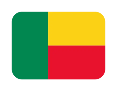 The national flag of Benin with a green vertical band and yellow and red horizontal bands.