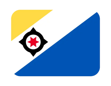 The national flag of Bonaire featuring a yellow triangle, blue triangle, and a white stripe with a black compass and red