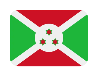 The national flag of Burundi featuring a white saltire and three red stars.