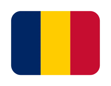 The national flag of Chad with vertical blue, yellow, and red stripes in a rounded rectangle.