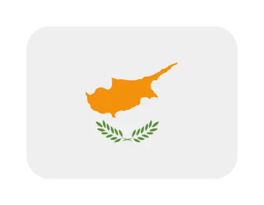 Official national flag of Cyprus featuring a copper island map and olive branches.