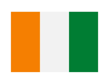 The national flag of Ivory Coast featuring vertical stripes of orange, white, and green.