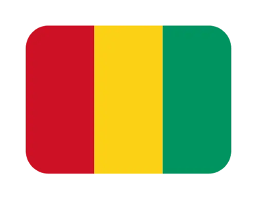 The national flag of Guinea with vertical red, yellow, and green stripes in a rounded rectangle icon.